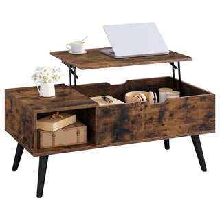 Variante brun rustique de la table basse relevable à niche latérale