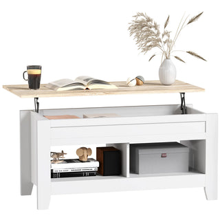 Variante blanc et bois naturel de la table basse relevable