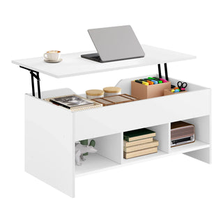 Table basse relevable blanche 96 cm, plateau fermé