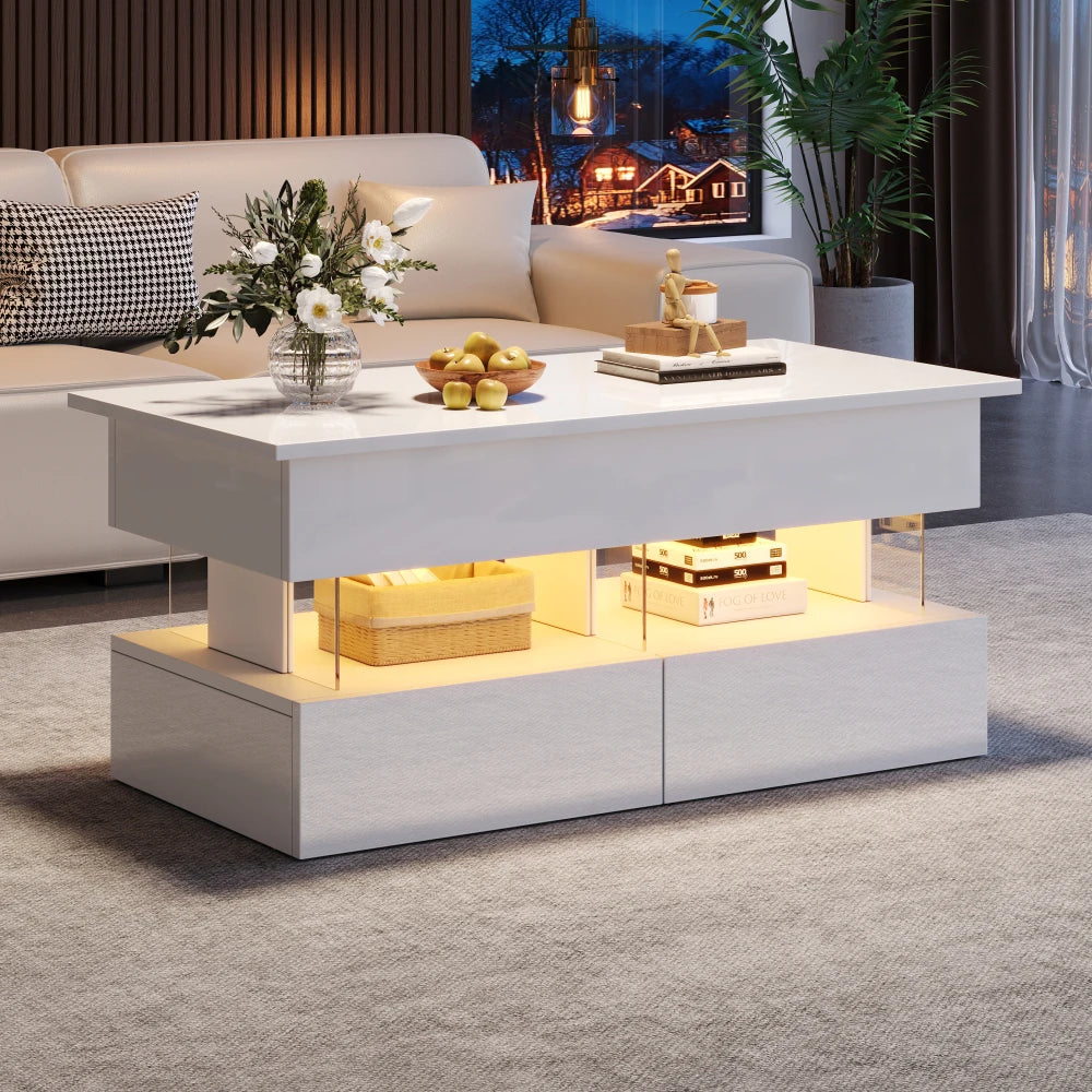 Table basse relevable laquée vue en situation