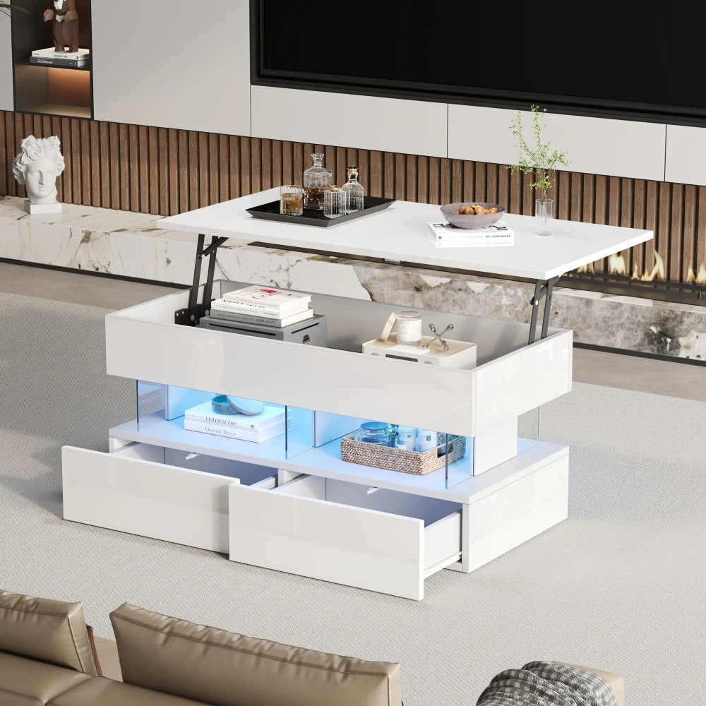 Table basse relevable laquée, vue produit