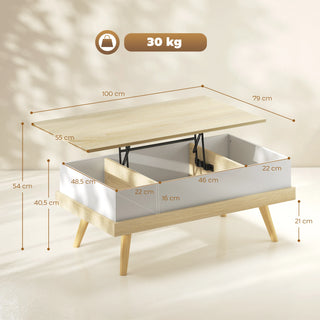 Cotes : plateau 100 x 55 cm, hauteur fermée 40,5 cm, plateau relevé 54 cm, charge 30 kg