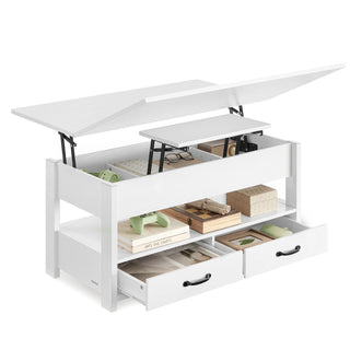 Table basse relevable blanc neige, plateau fermé